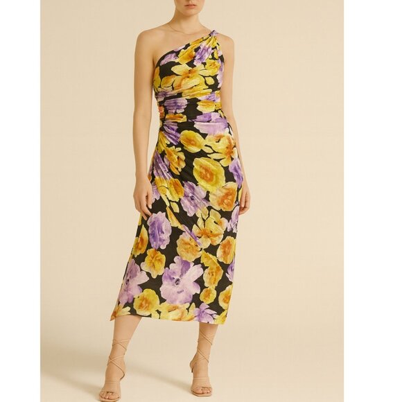 Anthropologie Geisha Designs Asymmetrical Hem Midi Dress XS Floral NWT - Picture 1 of 7